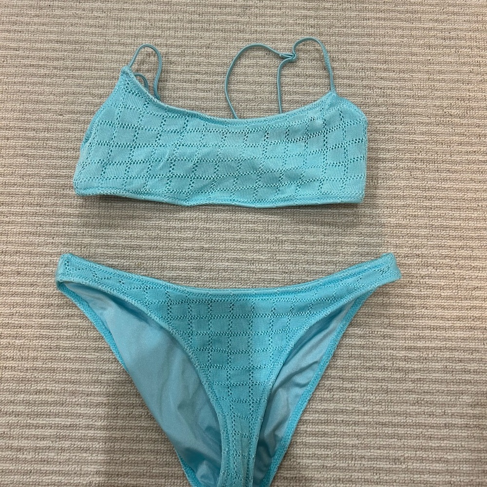 Blue Textured Bikini Set